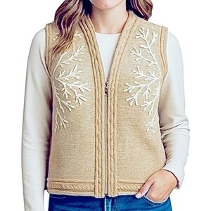 Coldwater Creek Wool Snowflake Sweater Vest Size L Embroidered Holiday Cabincore